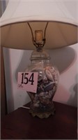 METAL AND GLASS BASE SHELL FILLED TABLE LAMP 22