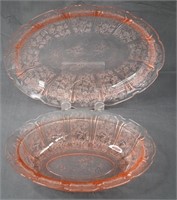 2 pcs Pink Depression Glass Bowl & Platter