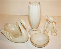 4 Lenox Pc. Bear, Swan, Bowl, Vase Lot