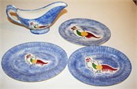 4 Pcs. M.E.W. Mary E. Weaver Peafowl Spatter Oval