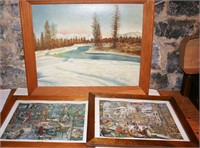 6 Pcs. Snow Scene Painting, Antlers Inn, Stump