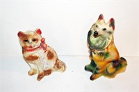 2 Plaster Carnival Cat & Dog Figures
