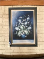 Signed Framed Painting of Flowers 33"L x 44"H