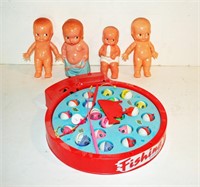 4 Hard Plastic Dolls, Walking Baby, Fishing Game