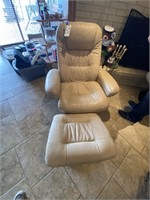 Camel Colored Leather Reclining Chair w/Footstool
