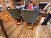 Pair Counter Height Wood Stools w/plush green upho