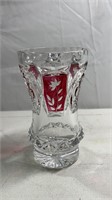 Cut Glass Vase w/ Red Etched Design