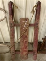 Large wood sleigh - original red paint