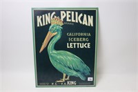 NEW KING PELICAN BRAND TIN SIGN 12"X16"