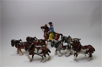 LOT OF CLYDESDALES AND COWBOY ON HORSE