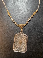 Art Deco Camphor Stone Filigree Necklace