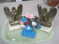 Bookends-iron floral & 2 Eagles on marble