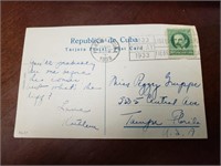 Vtg Post Card W/ A stamp Of Cuba 1933