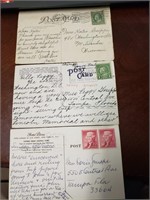 Vintage 3 post cards with a stamps of USA