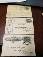 Vintage 3 post cards with a stamps of USA