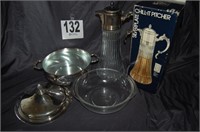 Silver-plated Pitcher and Serving Dish with Pyrex