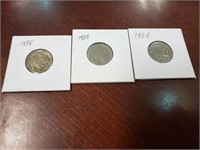 Lot Of 3 US Nickels 1935,1936,1937