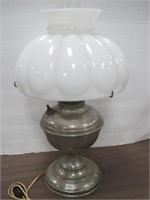 P. A. Royal nickel oil lamp w/ white glass shade