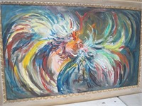 Haitian art - Fighting Cocks painting - 60" x 39"