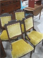 4 walnut Victorian side chairs-yellow upholstery