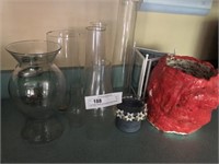 Art Pottery Planter and Assorted Oil Lamp Chimneys