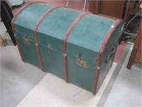 painted green linen covered immigrant trunk