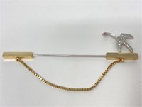 14K Gold & Diamond Chain Lapel Brooch Pin Goose