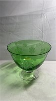 Green Glass Bowl w/ Snow Flakes