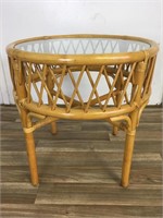 Vintage Glass Top Bamboo Side Table