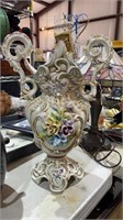 Capodimonte Style 2 Handle Vase w/ Roses 17 1/4" T