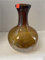 Large Crackled Amber Glass Vase 13in high