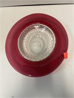 Cranberry Glass Dish W/ Bubble Ring 9.5x8.5