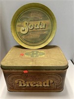 Vintage bread box & beverage tray. Metal.