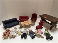 Flat of Wooden Dolls & Doll House Furniture