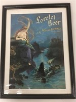 Vintage Lorelei Beer Poster *Framed 26.5" x 20"