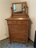 Tall Oak Dresser with Mirror