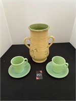 Vintage Jadeite Cups & Saucers & Vase