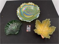 Carnival Glass Bowl, Green Shell & Leaf Bowls