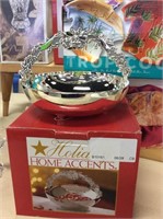 Holiday accent silver plate candy bowl in box