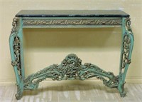 Rococo Marble Top Painted Wooden Console.