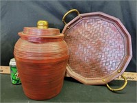 Wood urn & platter