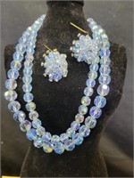 Blue bead necklace and earrings