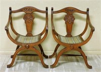 Art Deco Floral Carved Walnut Dagobert Chairs.