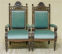 Victorian Spindle and Rosette Crown Oak Armchairs.