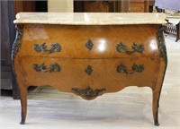 Louis XV Style Marquetry Inlaid Walnut Commode.