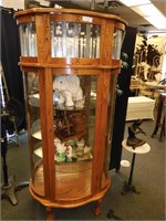 7 FT VINTAGE BOW GLASS DISPLAY CABINET