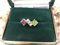 Lorenzo 14K Gold Peridot Amethyst Diamond Ring