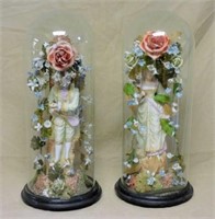 French Porcelain Figures under Glass Domes.