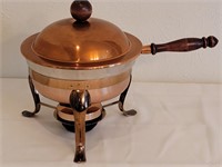 Mostly Copper Fondue Pot with Wooden Handle