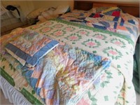 3 quilts (2 early knotted & 1 modern w/shams)